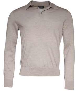 Dolce & Gabbana Beige Cashmere Knit Collared Pullover Sweater