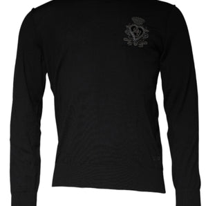 Dolce & Gabbana Black Crown Heart Crew Neck Pullover Sweater