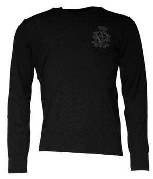 Dolce &amp; Gabbana Black Crown Heart Crew Neck Pullover Sweater