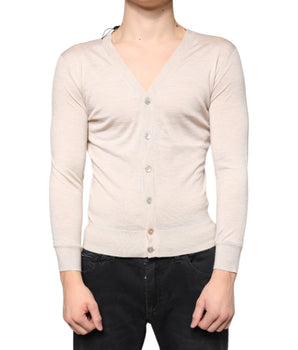 Dolce & Gabbana Beige Cashmere Button Down Cardigan Sweater