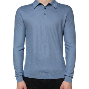 Dolce &amp; Gabbana Jersey de hombre con cuello de seda azul cielo