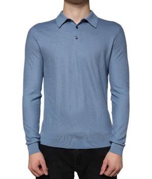 Dolce & Gabbana Sky Blue Silk Collared Men Pullover Sweater