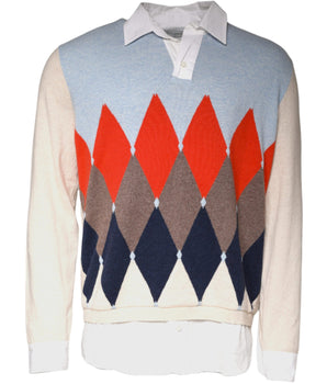 Ballantyne Multicolor Patterned Collared Long Sleeves Pullover Sweater