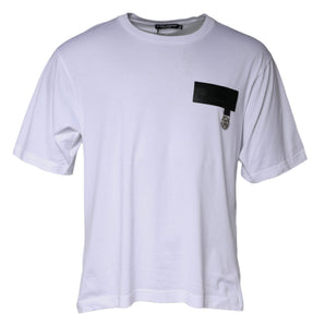 Dolce &amp; Gabbana White Logo Patch Cotton Crew Neck T-shirt