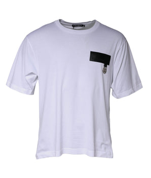 Dolce &amp; Gabbana White Logo Patch Cotton Crew Neck T-shirt