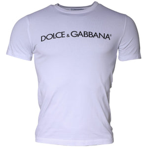 Dolce &amp; Gabbana White Logo Print Cotton Crew Neck T-shirt