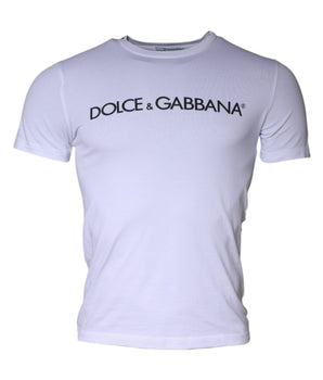 Dolce &amp; Gabbana White Logo Print Cotton Crew Neck T-shirt