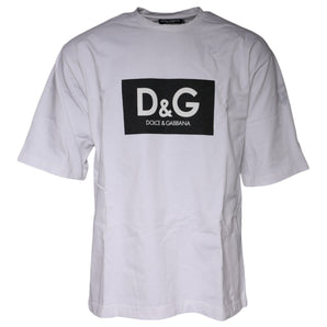 Dolce &amp; Gabbana White Logo Print Cotton Crew Neck T-shirt