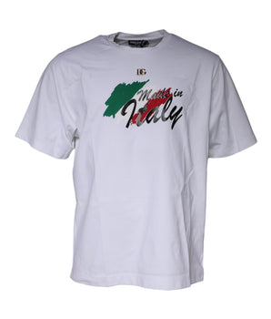 Dolce &amp; Gabbana White Graphic Print Cotton Crew Neck T-Shirt