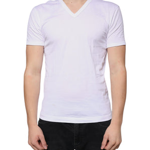 Dolce &amp; Gabbana White Cotton V-neck Short Sleeves T-shirt
