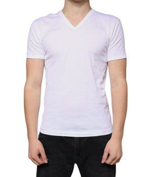 Dolce & Gabbana White Cotton V-neck Short Sleeves T-shirt