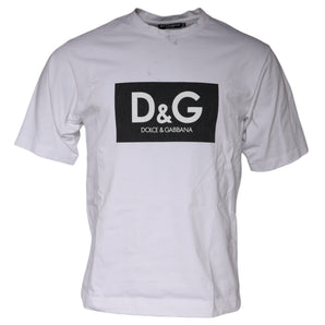 Dolce &amp; Gabbana White Logo Print Cotton Crew Neck T-shirt