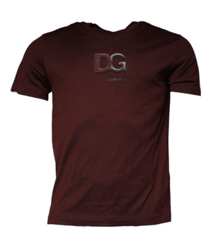 Dolce & Gabbana Maroon DG Logo Cotton Crew Neck T-shirt
