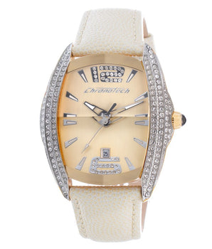 Chronotech Beige Leather Dress Watch