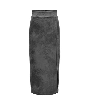 Only Gray Artificial Leather Long Skirt