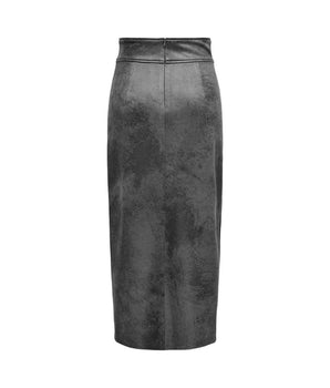 Only Gray Artificial Leather Long Skirt