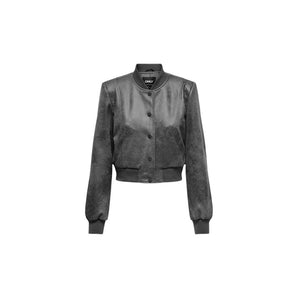 Only Gray Synthetic Leather Jackets &amp; Coat