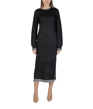 Vila Clothes Black Polyester Midi Dress