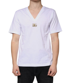 Dolce &amp; Gabbana White Logo Cotton Vneck Short Sleeve T-shirt