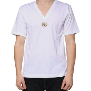 Dolce &amp; Gabbana White Logo Cotton Vneck Short Sleeve T-shirt