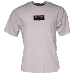 Dolce &amp; Gabbana Beige Logo Cotton Blend Crew Neck T-shirt