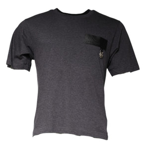 Dolce &amp; Gabbana Gray Logo Patch Cotton Crew Neck T-shirt