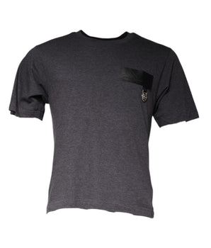 Dolce &amp; Gabbana Gray Logo Patch Cotton Crew Neck T-shirt