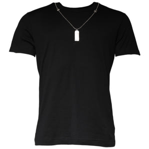 Dolce &amp; Gabbana Black Cotton Necklace Embellished T-shirt