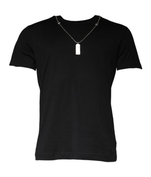 Dolce &amp; Gabbana Black Cotton Necklace Embellished T-shirt