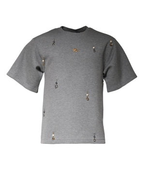 Dolce &amp; Gabbana Gray Cotton Blend Embellished Tee T-shirt