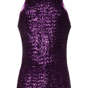 Dolce &amp; Gabbana Purple Sequin Round Neck Sleeveless T-shirt