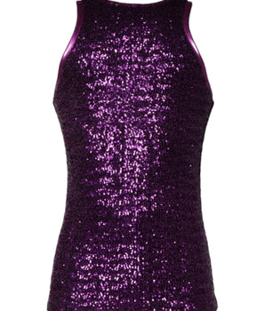 Dolce &amp; Gabbana Purple Sequin Round Neck Sleeveless T-shirt