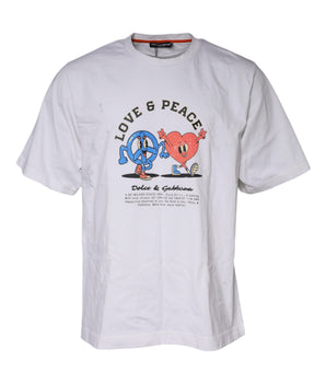 Dolce &amp; Gabbana White Love &amp; Peace Cotton Round Neck T-shirt
