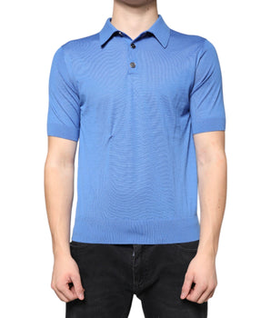 Dolce &amp; Gabbana Blue Cashmere Short Sleeves Men Polo T-shirt