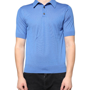 Dolce &amp; Gabbana Blue Cashmere Short Sleeves Men Polo T-shirt