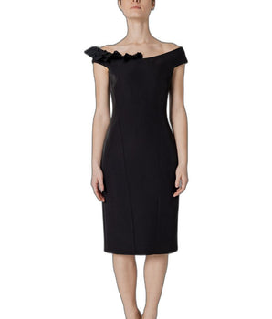 Sandro Ferrone Black Polyester Midi Dress