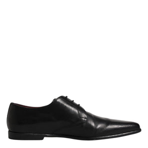 Dolce &amp; Gabbana Black Leather Lace Up Men Derby Formal Shoes