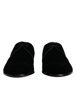 Dolce &amp; Gabbana Black Velvet Leather Lace Up Derby Shoes