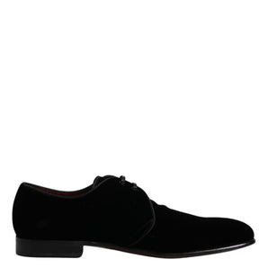 Dolce &amp; Gabbana Black Velvet Leather Lace Up Derby Shoes