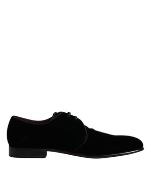 Dolce &amp; Gabbana Black Velvet Leather Lace Up Derby Shoes