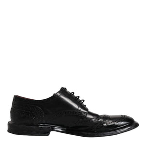 Dolce &amp; Gabbana Black Leather Derby Wingtip Formal Shoes