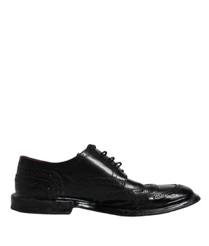 Dolce &amp; Gabbana Black Leather Derby Wingtip Formal Shoes