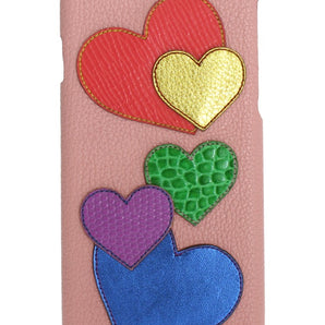 Dolce &amp; Gabbana Chic Pink Leather Heart-Embellished Phone Cover