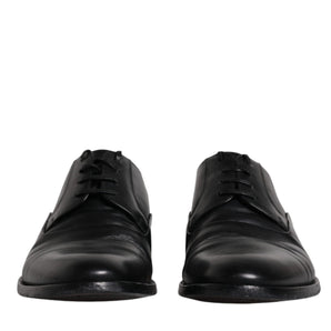 Dolce &amp; Gabbana Black Leather Lace Up Men Derby Formal Shoes