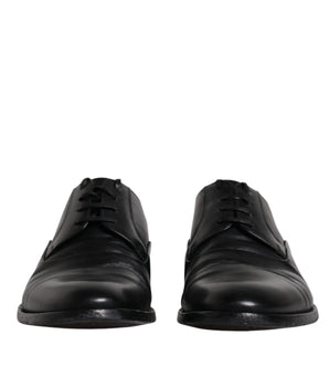 Dolce &amp; Gabbana Black Leather Lace Up Men Derby Formal Shoes