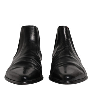 Dolce &amp; Gabbana Black Leather Chelsea Men Ankle Boots Shoes