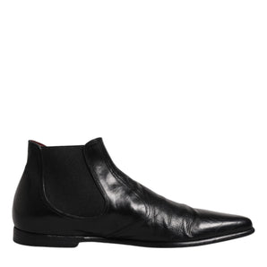 Dolce &amp; Gabbana Black Leather Chelsea Men Ankle Boots Shoes