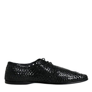 Dolce &amp; Gabbana Black Woven Leather Wash Up Derby Shoes