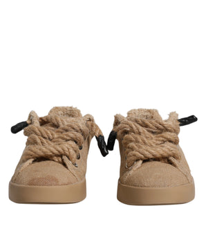 Dolce &amp; Gabbana Brown Jute Fabric Low Top Men Sneakers Shoes