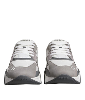 Versace Gray Leather Neoprene Chunky Low Top Squalo Sneakers Shoes
